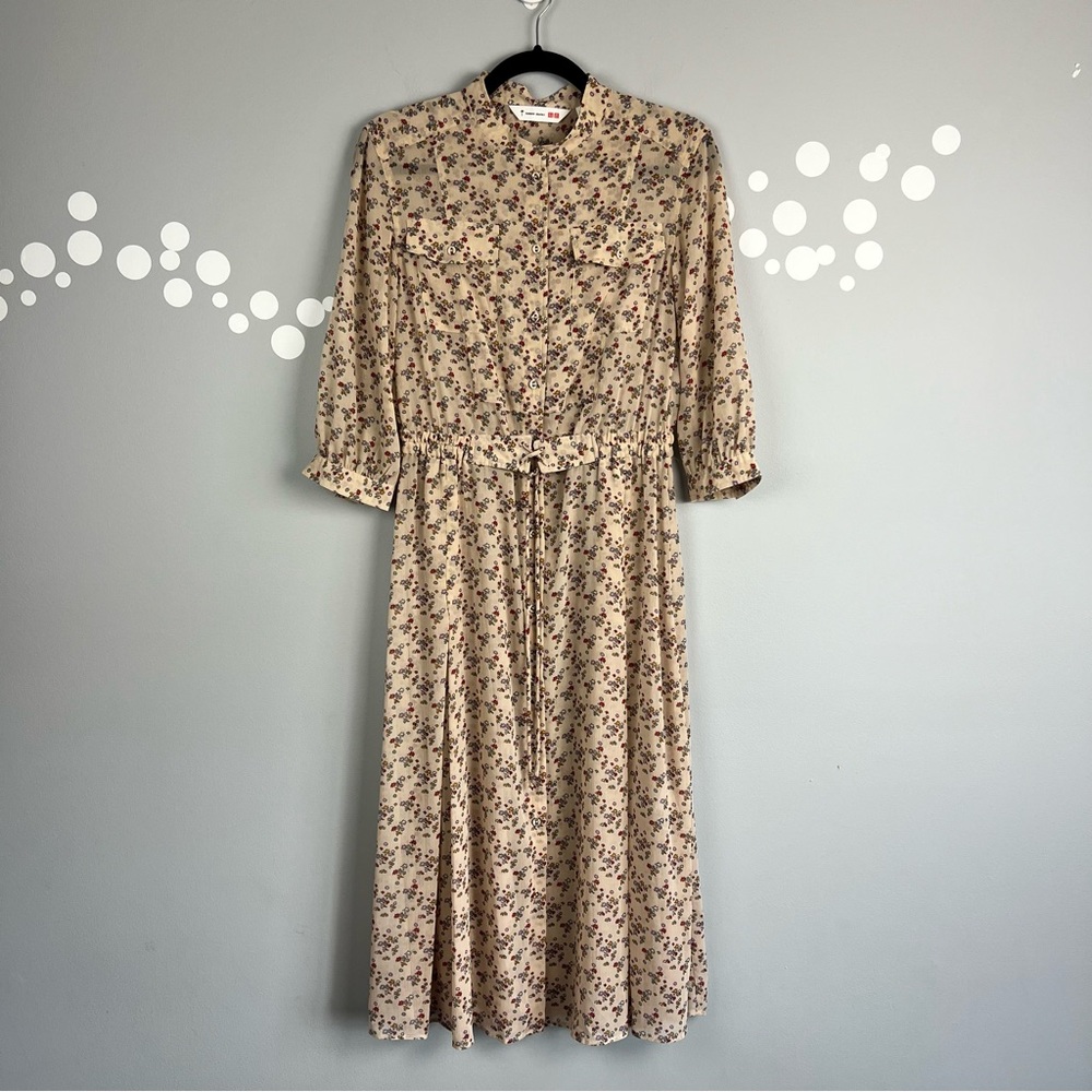Tomas Maier Uniqlo Chiffon Printed Long Sleeve Dress Size Small
